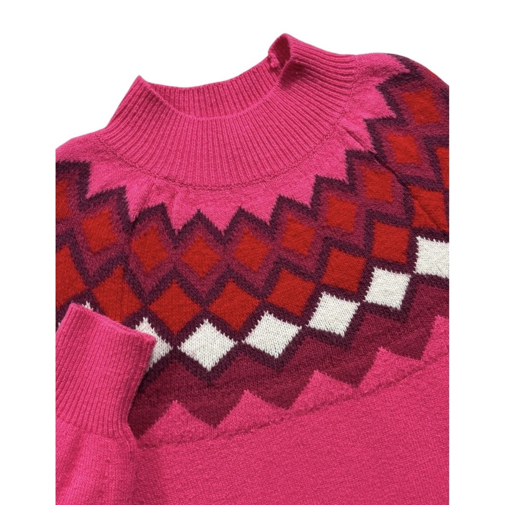 Ann Taylor Women's Fair Isle Wedge Sweater 5% Wool Melrose Pink Size Medium 1538